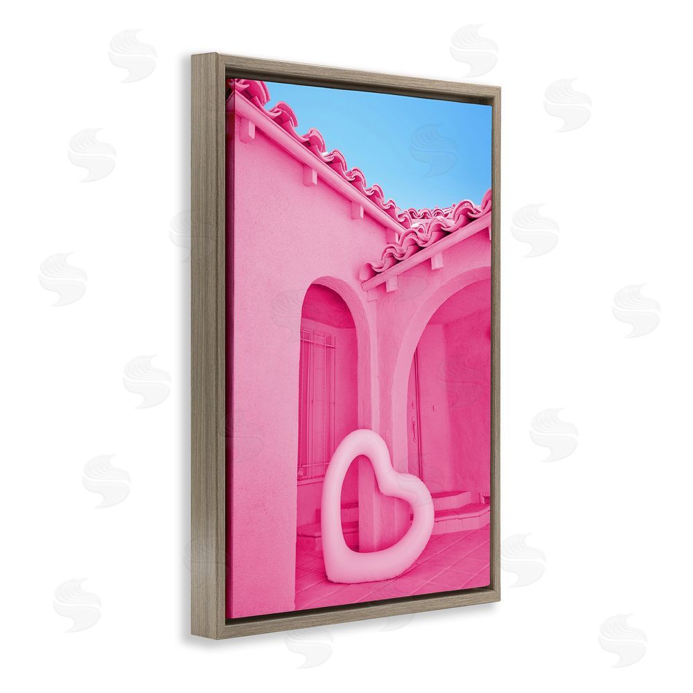 LISH Creative Pink Pop Heart at Villa Brown Floating Frame Canvas Wall Art Print