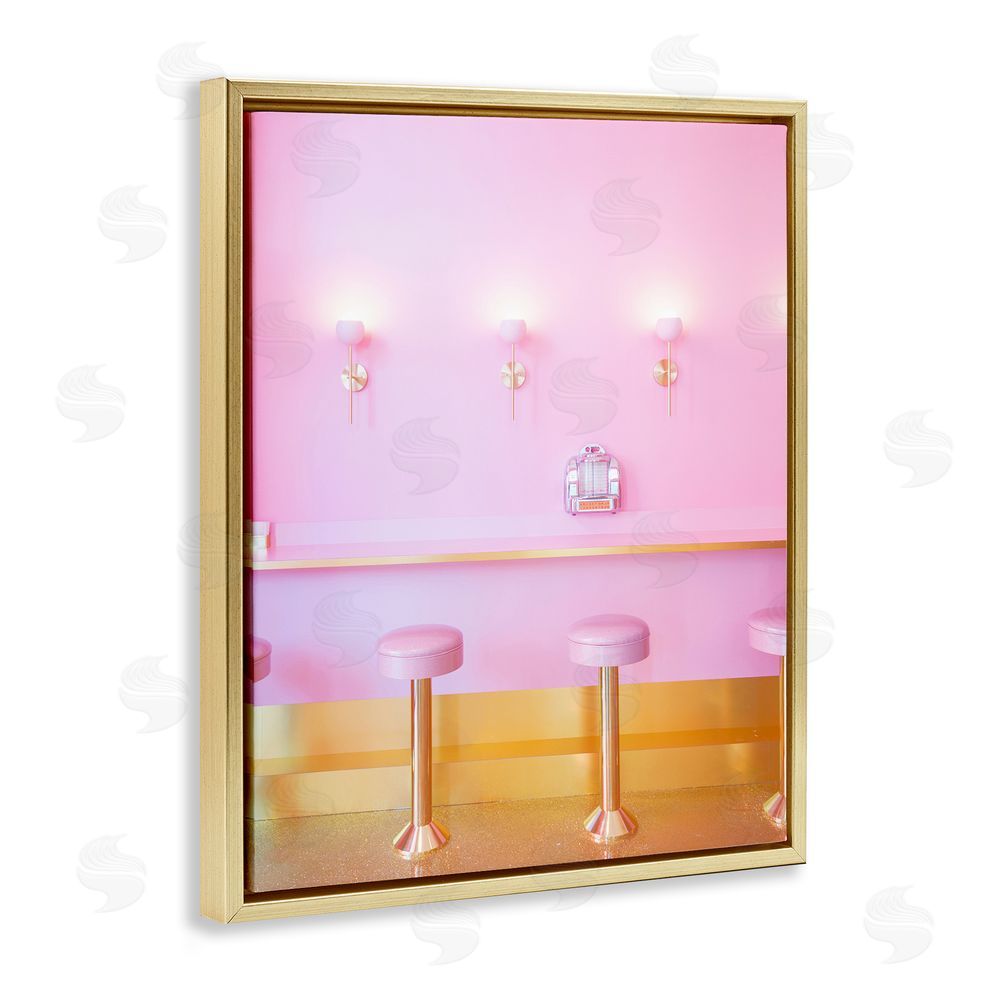LISH Creative Pink Retro Dessert Parlor Gold Floating Frame Canvas Wall Art Print