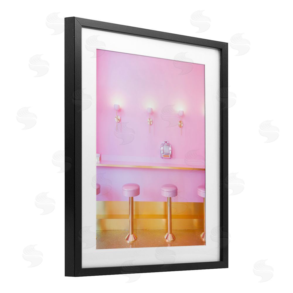 LISH Creative Pink Retro Dessert Parlor Black Framed Print Under Glass Wall Art