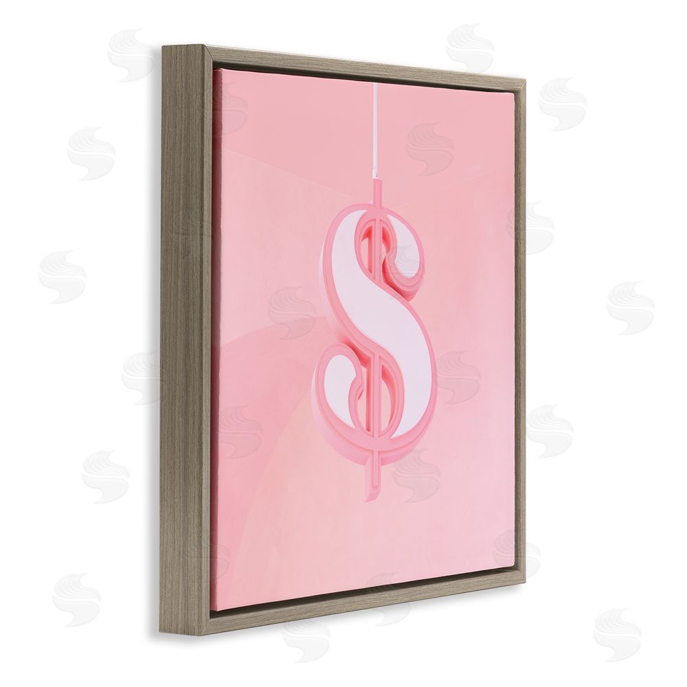 LISH Creative Pink Pastel Dollar Sign Brown Floating Frame Canvas Wall Art Print