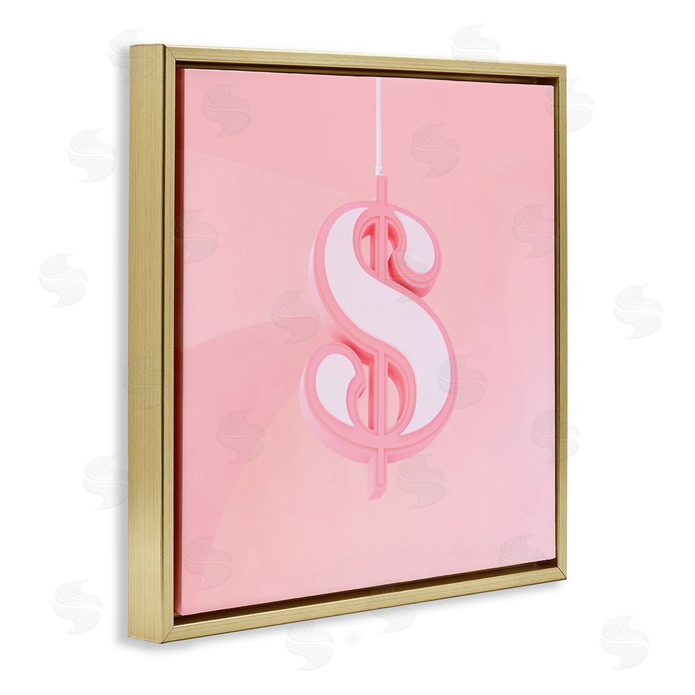 LISH Creative Pink Pastel Dollar Sign Gold Floating Frame Canvas Wall Art Print