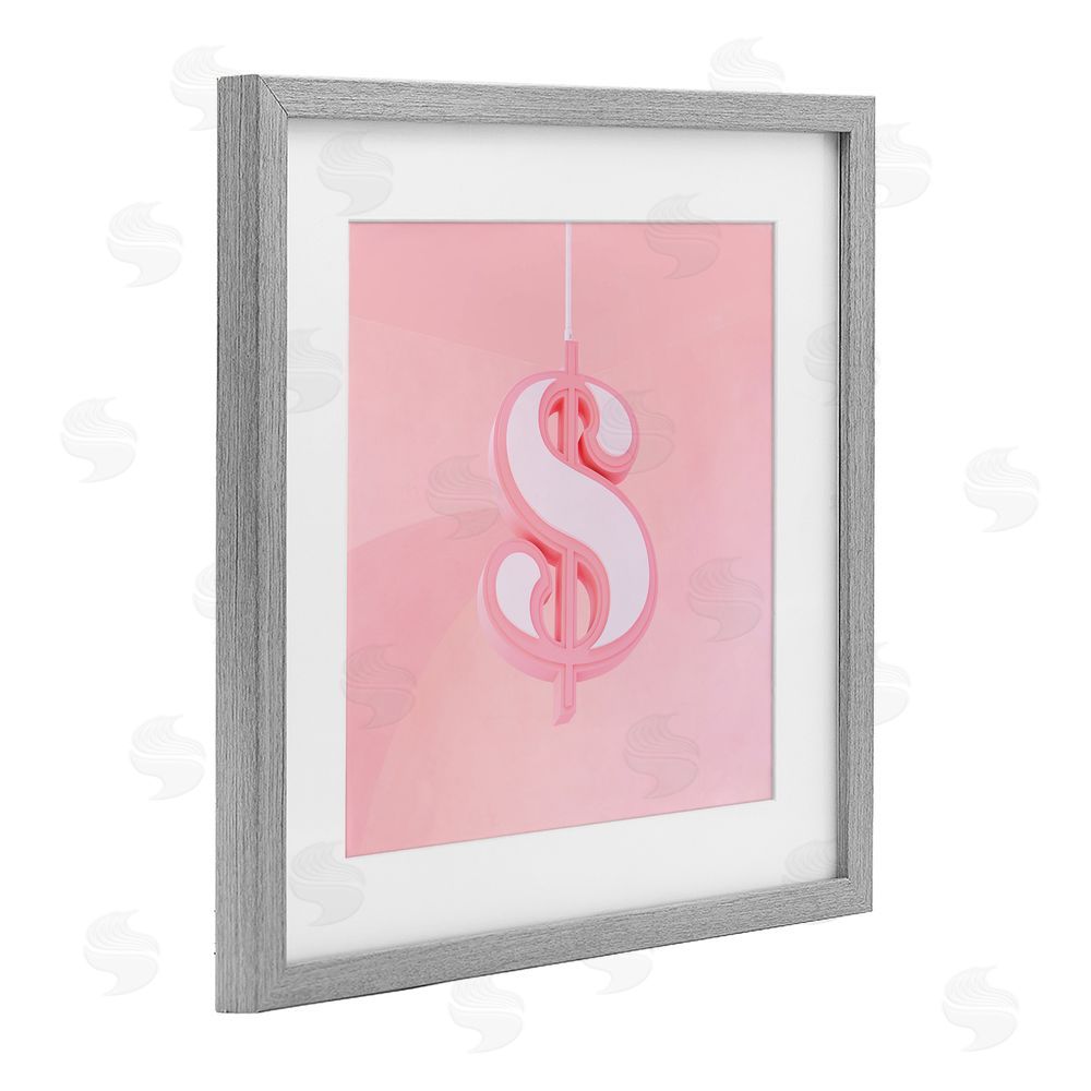 LISH Creative Pink Pastel Dollar Sign Gray Framed Print Under Glass Wall Art
