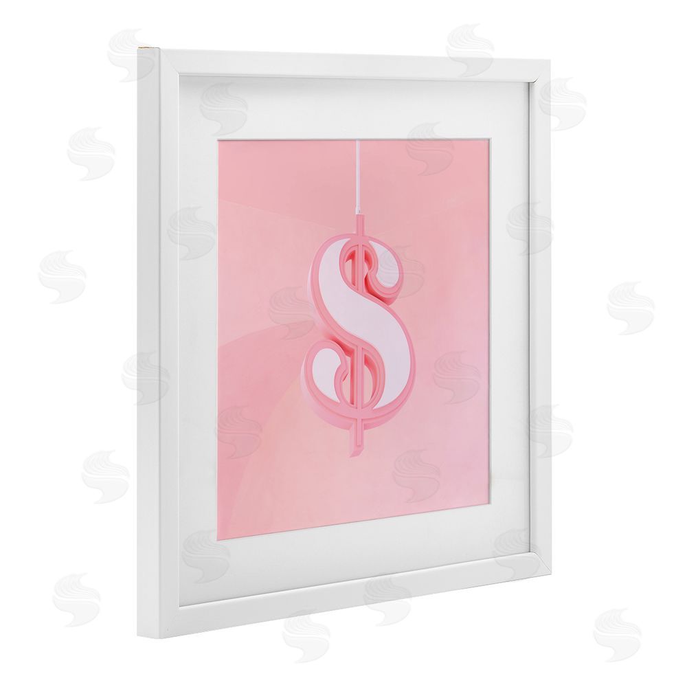 LISH Creative Pink Pastel Dollar Sign White Framed Print Under Glass Wall Art