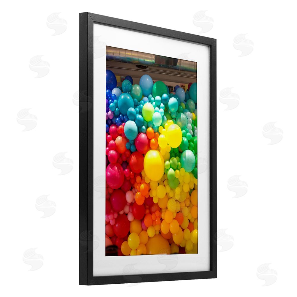 LISH Creative Lively Colorful Balloons Black Framed Print Under Glass with Mat Wall Art