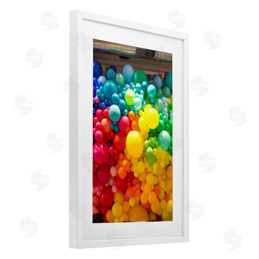 LISH Creative Lively Colorful Balloons White Framed Print Under Glass with Mat Wall Art
