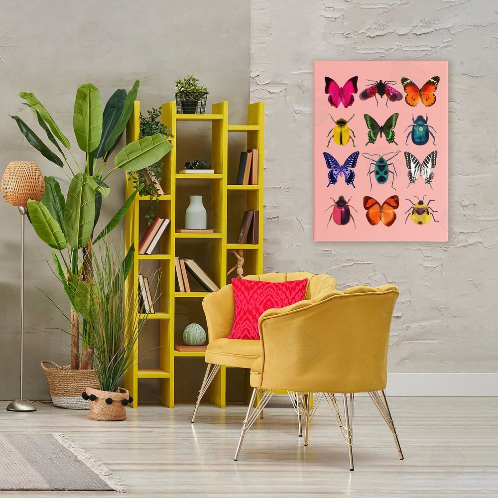 LISH Creative Colorful Bug Species on Pink Stretched Canvas Wall Art Print in Room