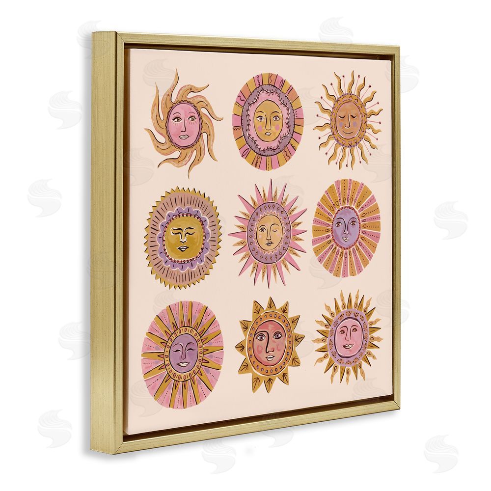 Two If By Sea Studios Boho Solar Faces Gold Floating Frame Canvas Wall Art Print