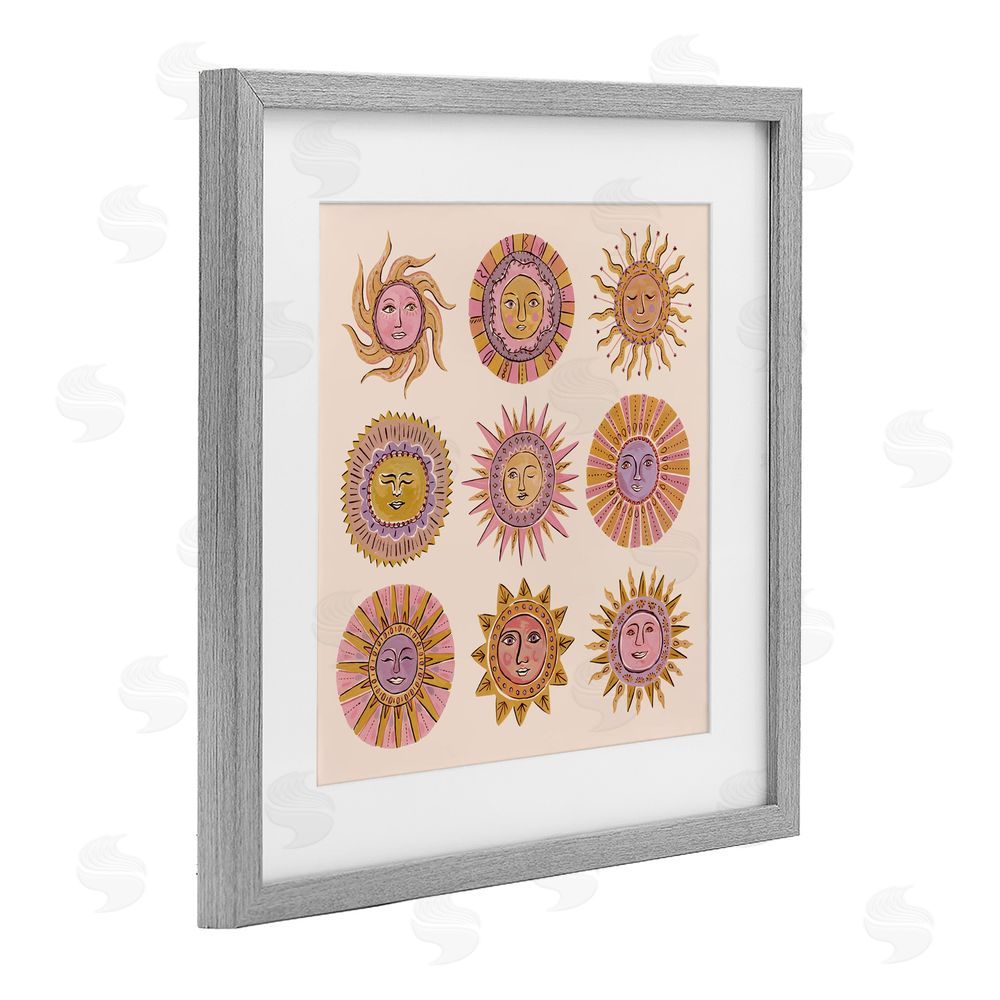 Two If By Sea Studios Boho Solar Faces Gray Framed Print Under Glass Wall Art