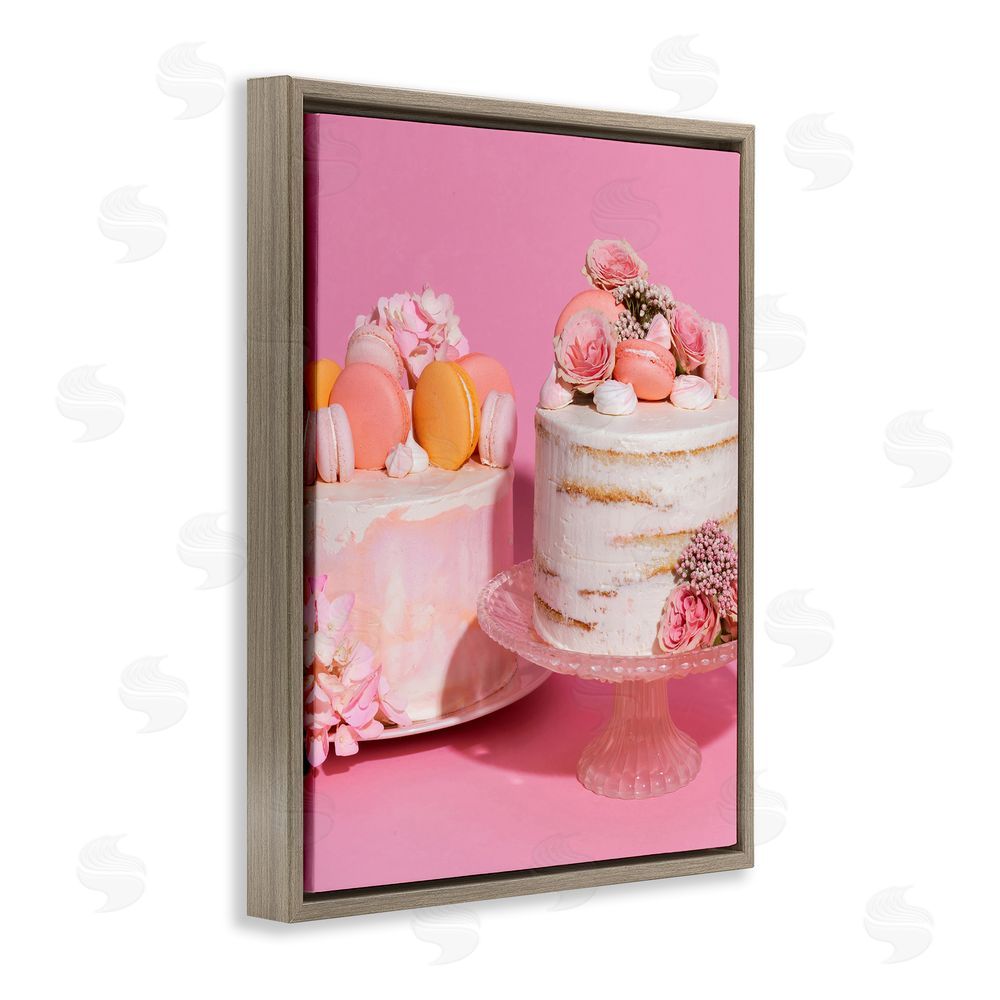 LISH Creative Pink Pastel Macaroon Cakes Brown Floating Frame Canvas Wall Art Print