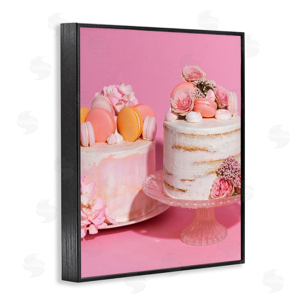 LISH Creative Pink Pastel Macaroon Cakes Black Framed Giclee Wall Art Print