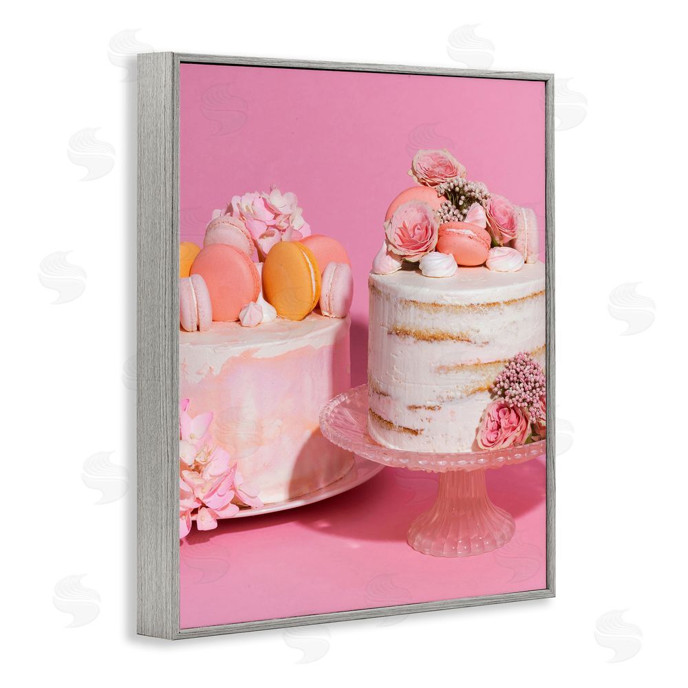 LISH Creative Pink Pastel Macaroon Cakes Gray Framed Giclee Wall Art Print