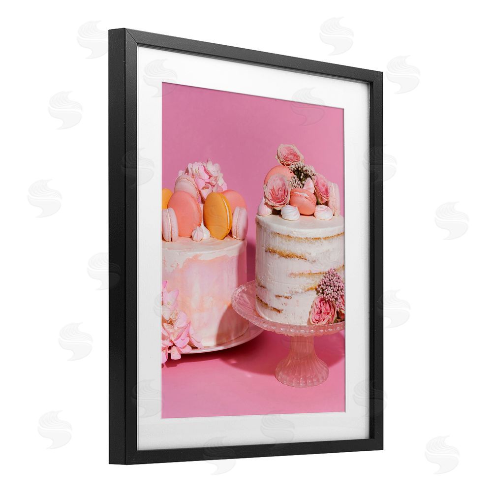 LISH Creative Pink Pastel Macaroon Cakes Black Framed Print Under Glass Wall Art