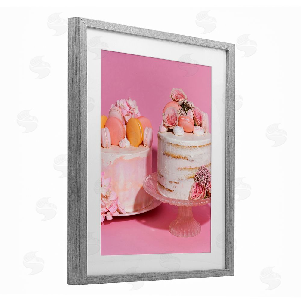 LISH Creative Pink Pastel Macaroon Cakes Gray Framed Print Under Glass Wall Art