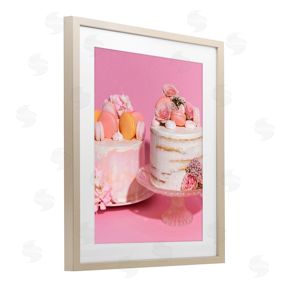 LISH Creative Pink Pastel Macaroon Cakes Brown Framed Print Under Glass Wall Art