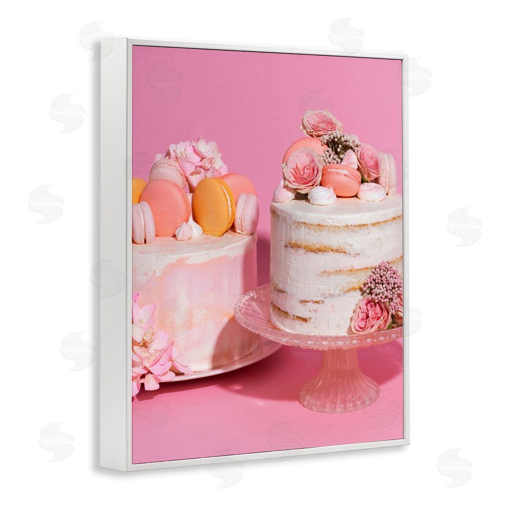 LISH Creative Pink Pastel Macaroon Cakes White Framed Giclee Wall Art Print