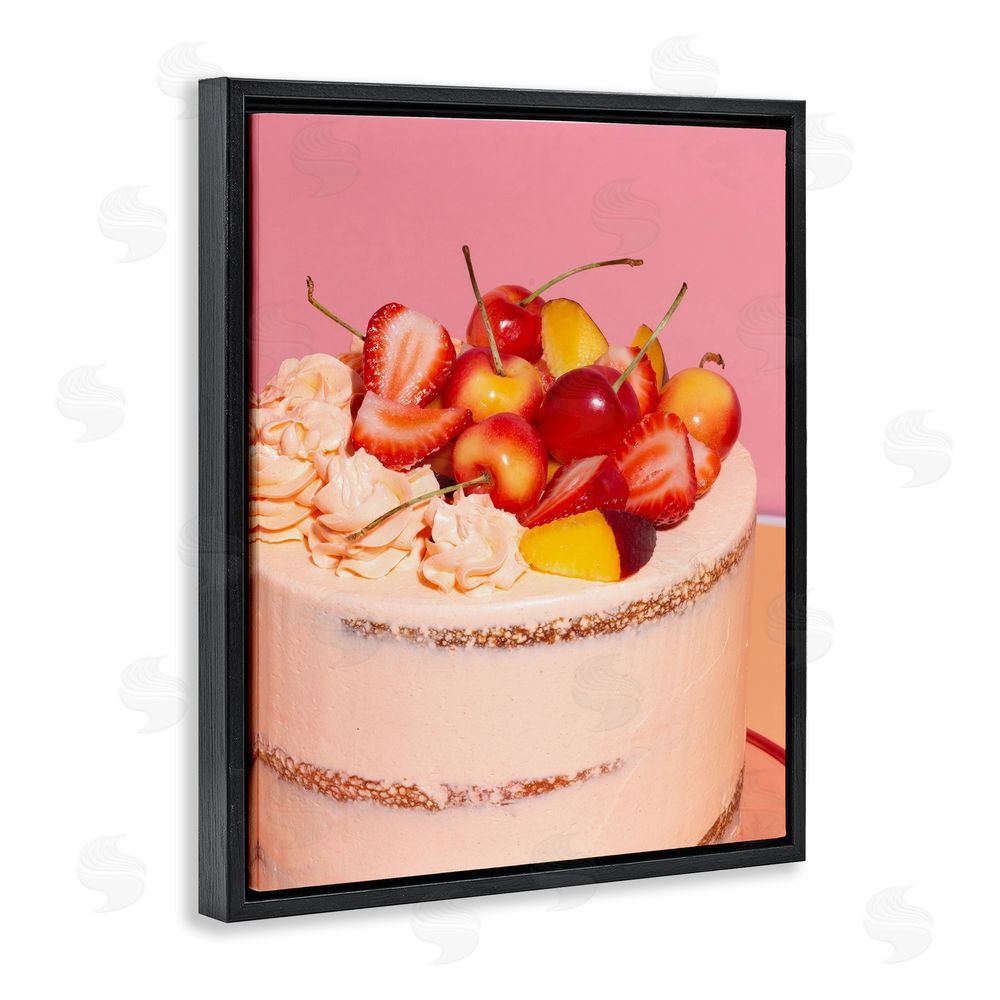LISH Creative Strawberry Fruit Cake Black Floating Frame Canvas Wall Art Print