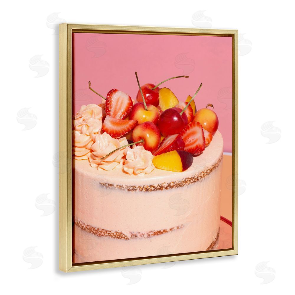 LISH Creative Strawberry Fruit Cake Gold Floating Frame Canvas Wall Art Print