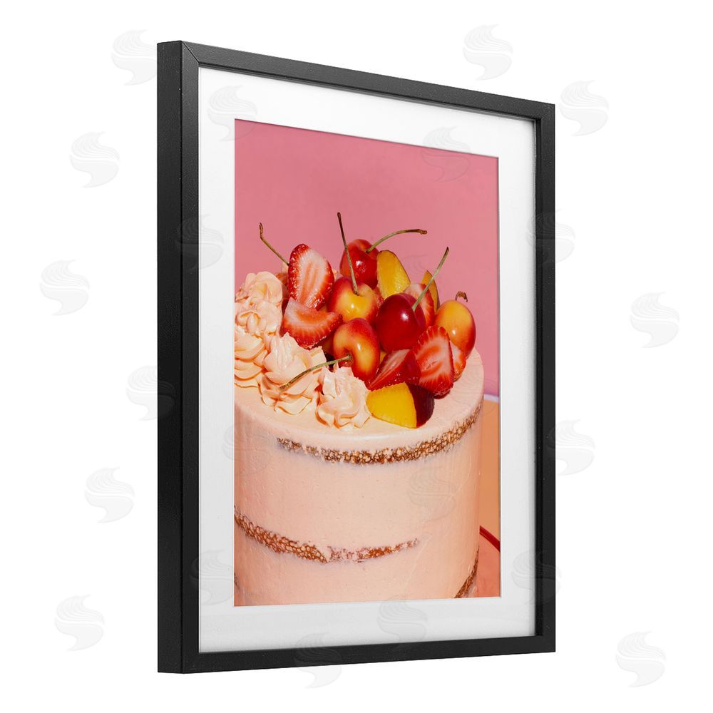 LISH Creative Strawberry Fruit Cake Black Framed Print Under Glass Wall Art