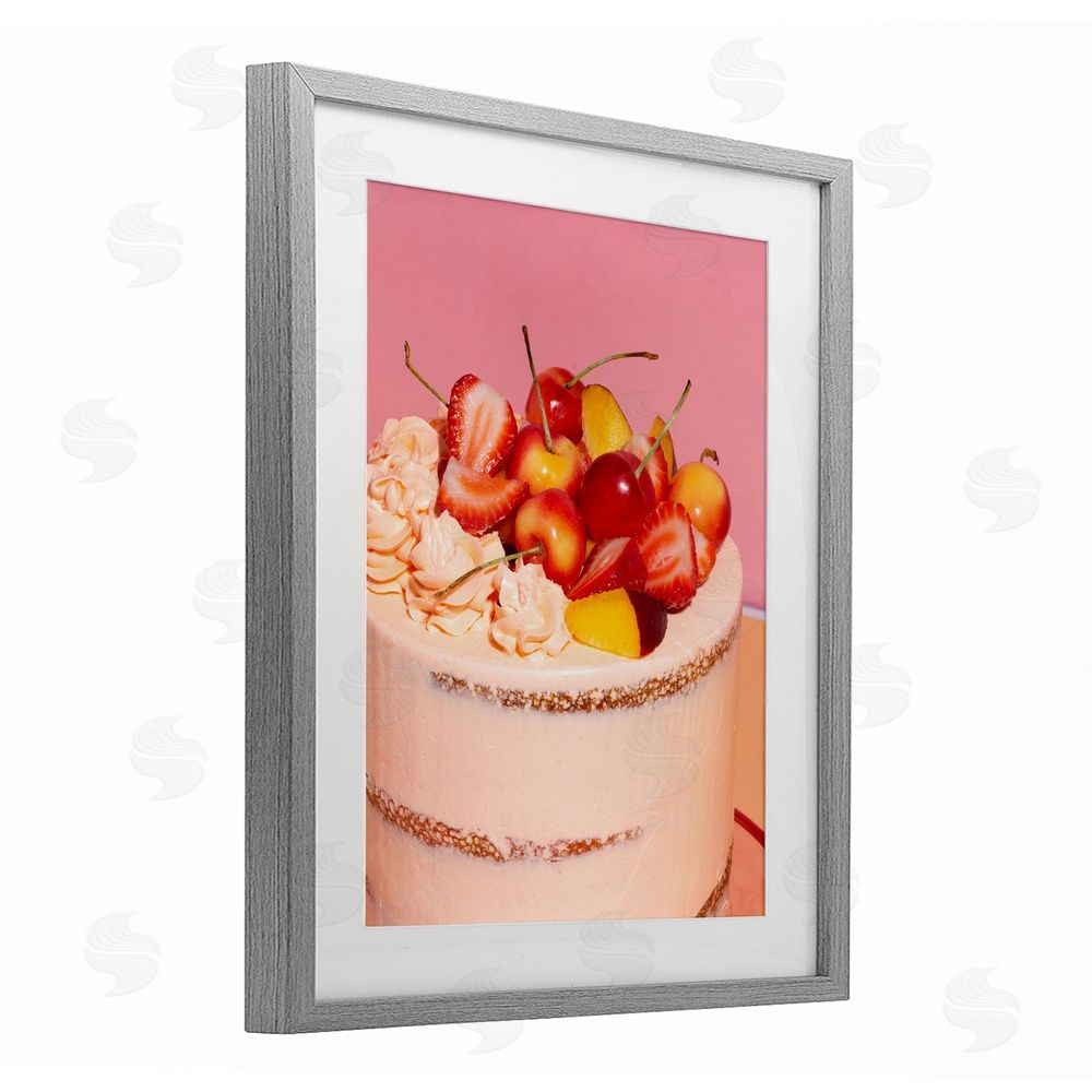 LISH Creative Strawberry Fruit Cake Gray Framed Print Under Glass Wall Art