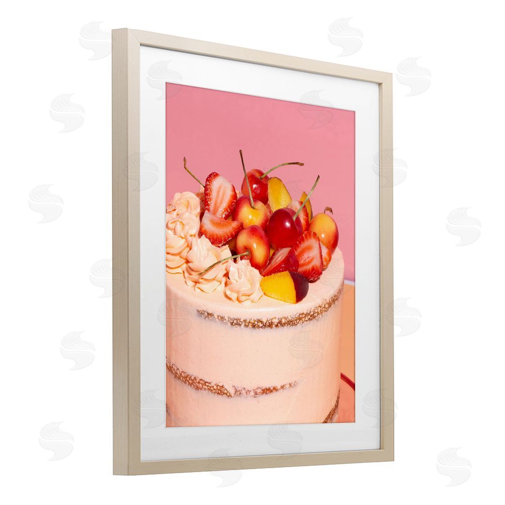 LISH Creative Strawberry Fruit Cake Brown Framed Print Under Glass Wall Art