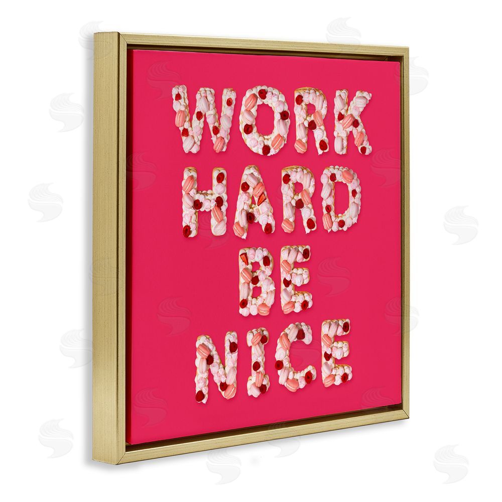 LISH Creative Work Hard Be Nice Gold Floating Frame Canvas Wall Art Print