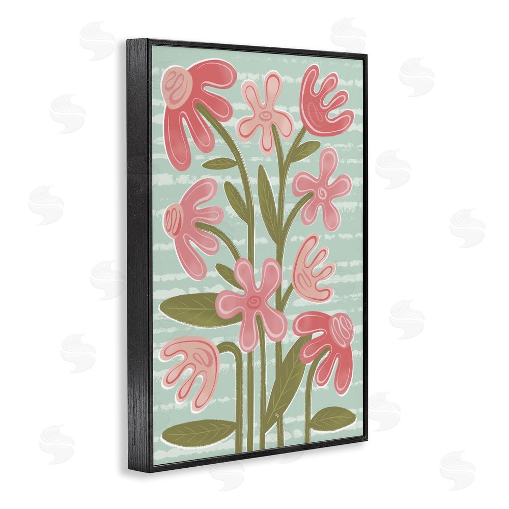 Martina Pavlova Pink Whimsy Midcentury Flowers Black Framed Giclee Wall Art Print