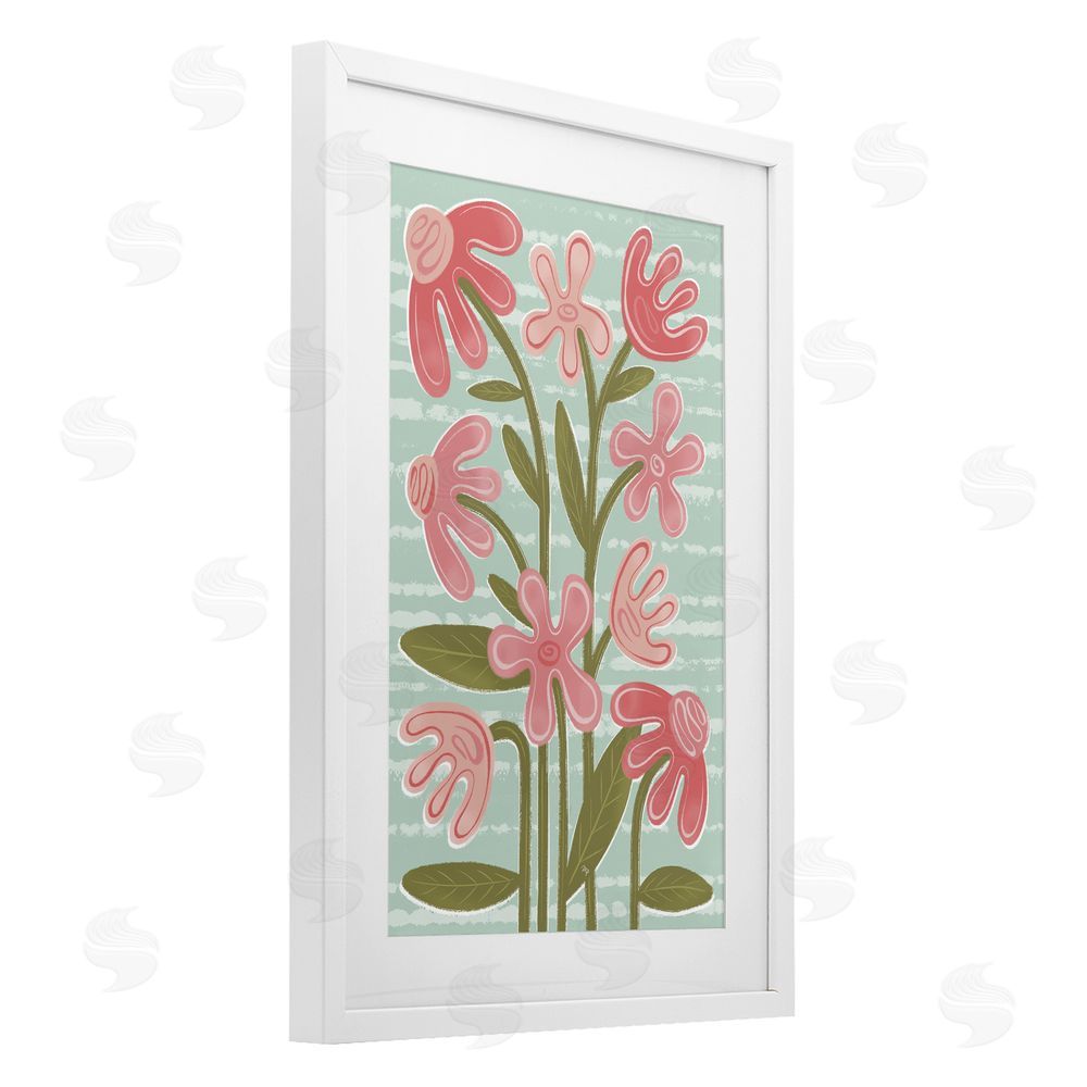 Martina Pavlova Pink Whimsy Midcentury Flowers White Framed Print Under Glass Wall Art