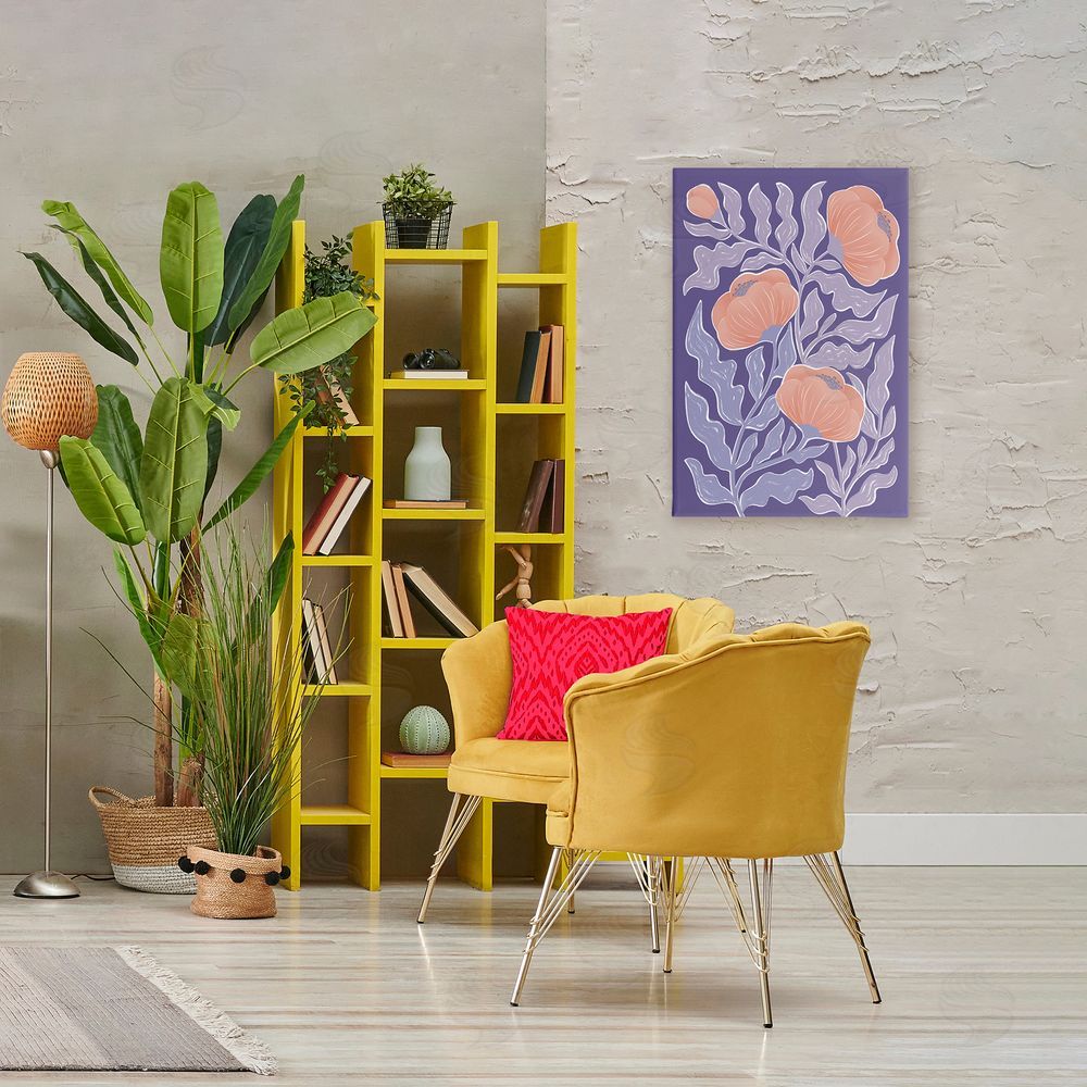 Martina Pavlova Midcentury Purple Poppies Stretched Canvas Wall Art in Room