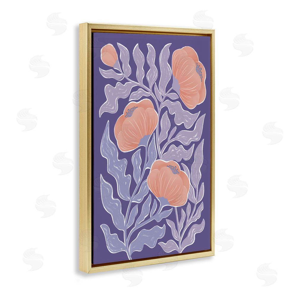 Martina Pavlova Midcentury Purple Poppies Gold Floating Frame Canvas Wall Art