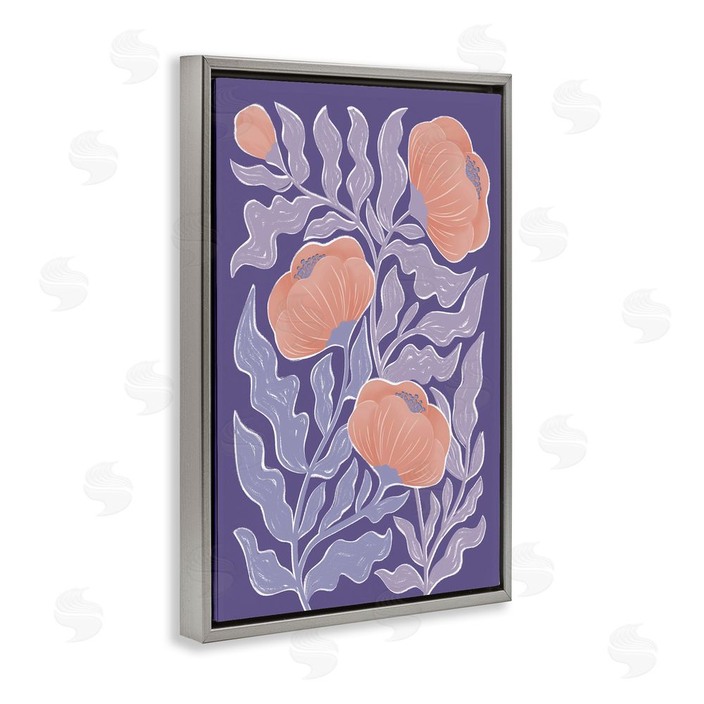 Martina Pavlova Midcentury Purple Poppies Gray Floating Frame Canvas Wall Art