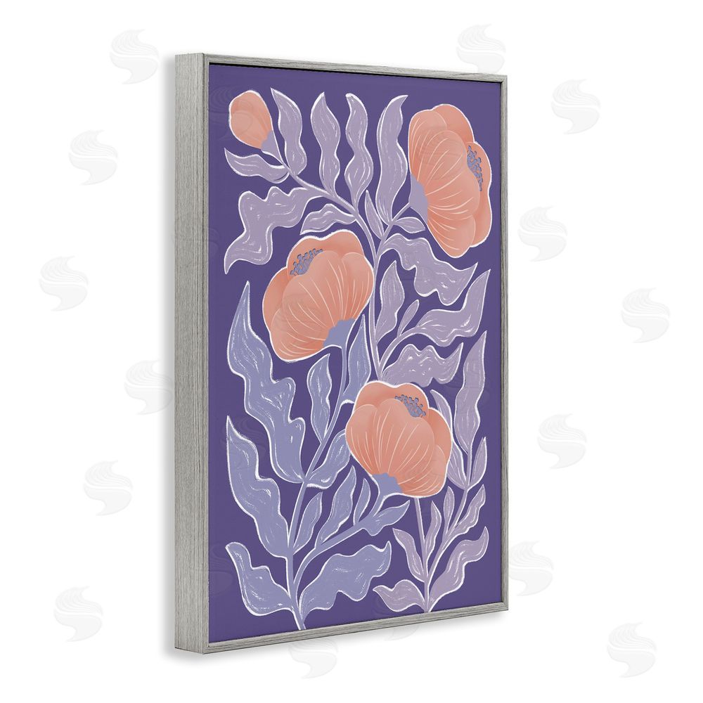 Martina Pavlova Midcentury Purple Poppies Gray Framed Giclee Wall Art Print
