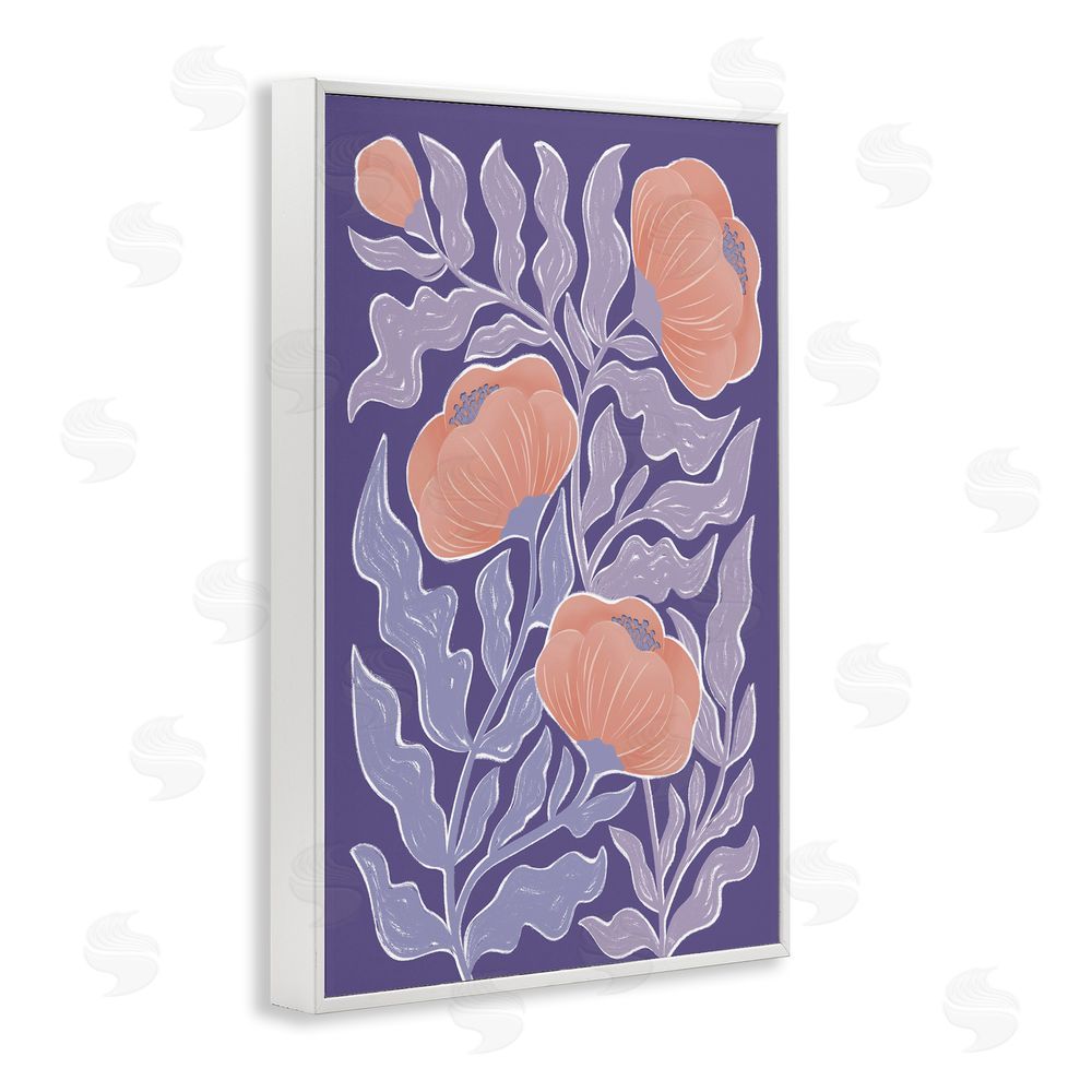 Martina Pavlova Midcentury Purple Poppies White Framed Giclee Wall Art Print