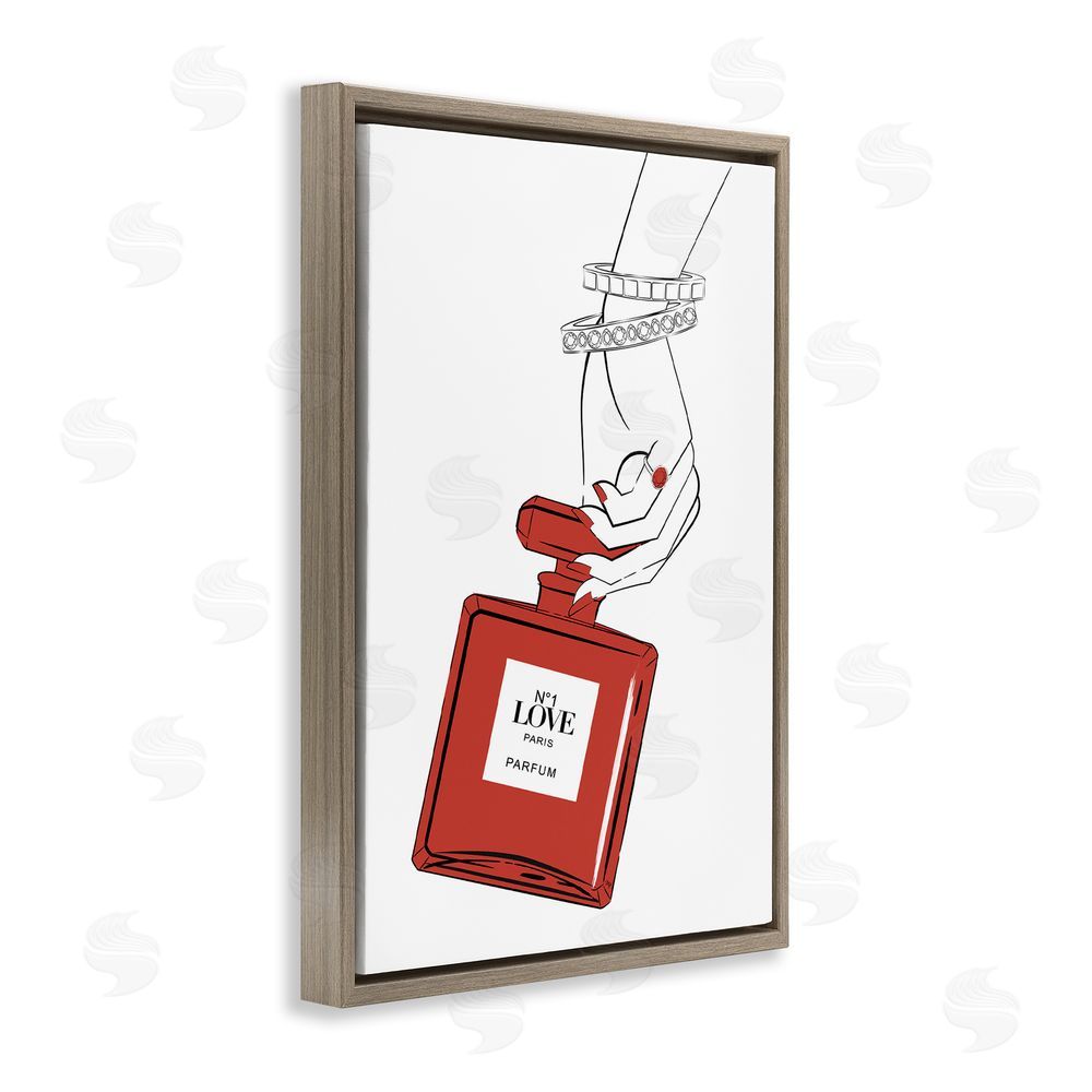 Martina Pavlova Red Perfume In Hand Brown Floating Frame Canvas Wall Art Print