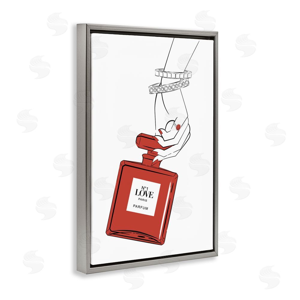 Martina Pavlova Red Perfume In Hand Gray Floating Frame Canvas Wall Art Print