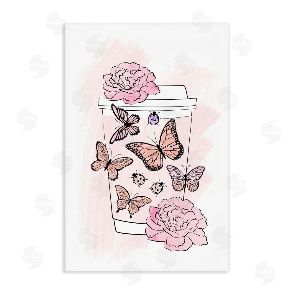 Martina Pavlova Romantic Coffee & Butterflies Stretched Canvas Wall Art Print