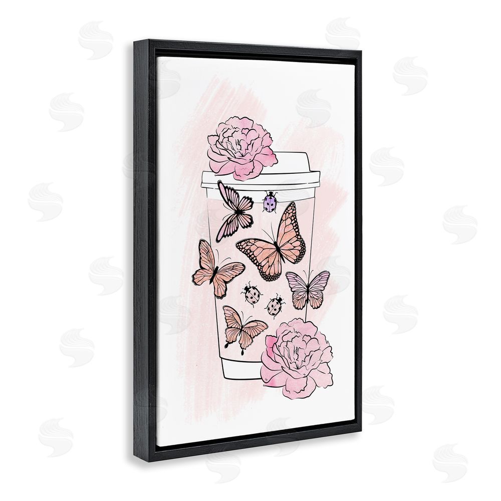 Martina Pavlova Romantic Coffee & Butterflies Black Floating Frame Canvas Wall Art Print