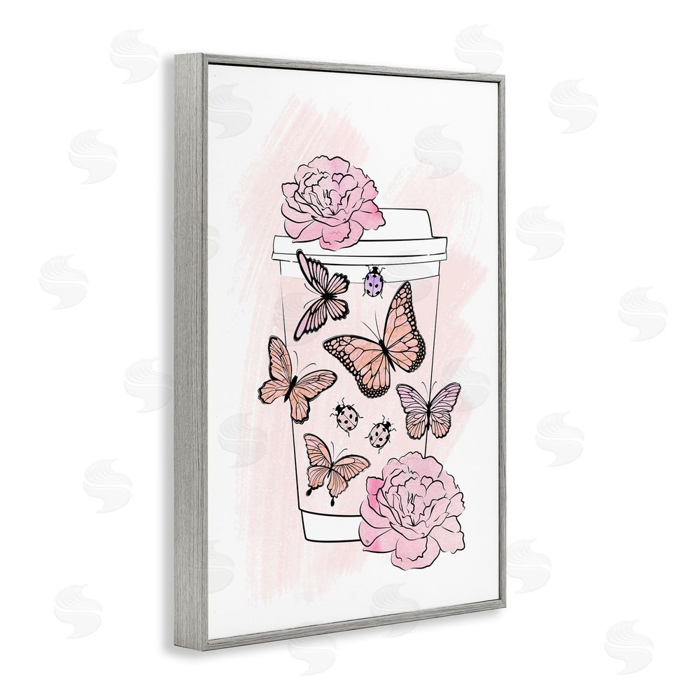 Martina Pavlova Romantic Coffee & Butterflies Gray Framed Giclee Wall Art Print