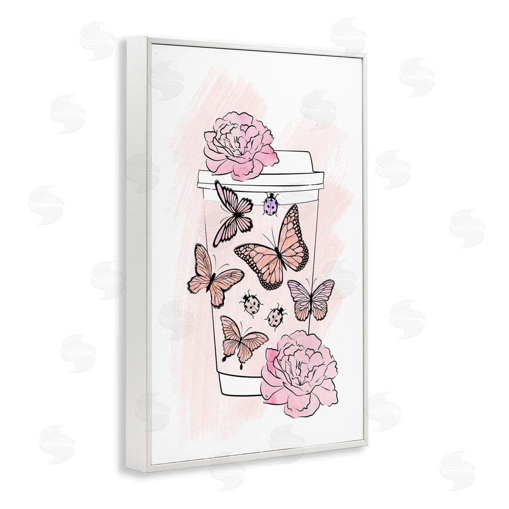Martina Pavlova Romantic Coffee & Butterflies White Framed Giclee Wall Art Print
