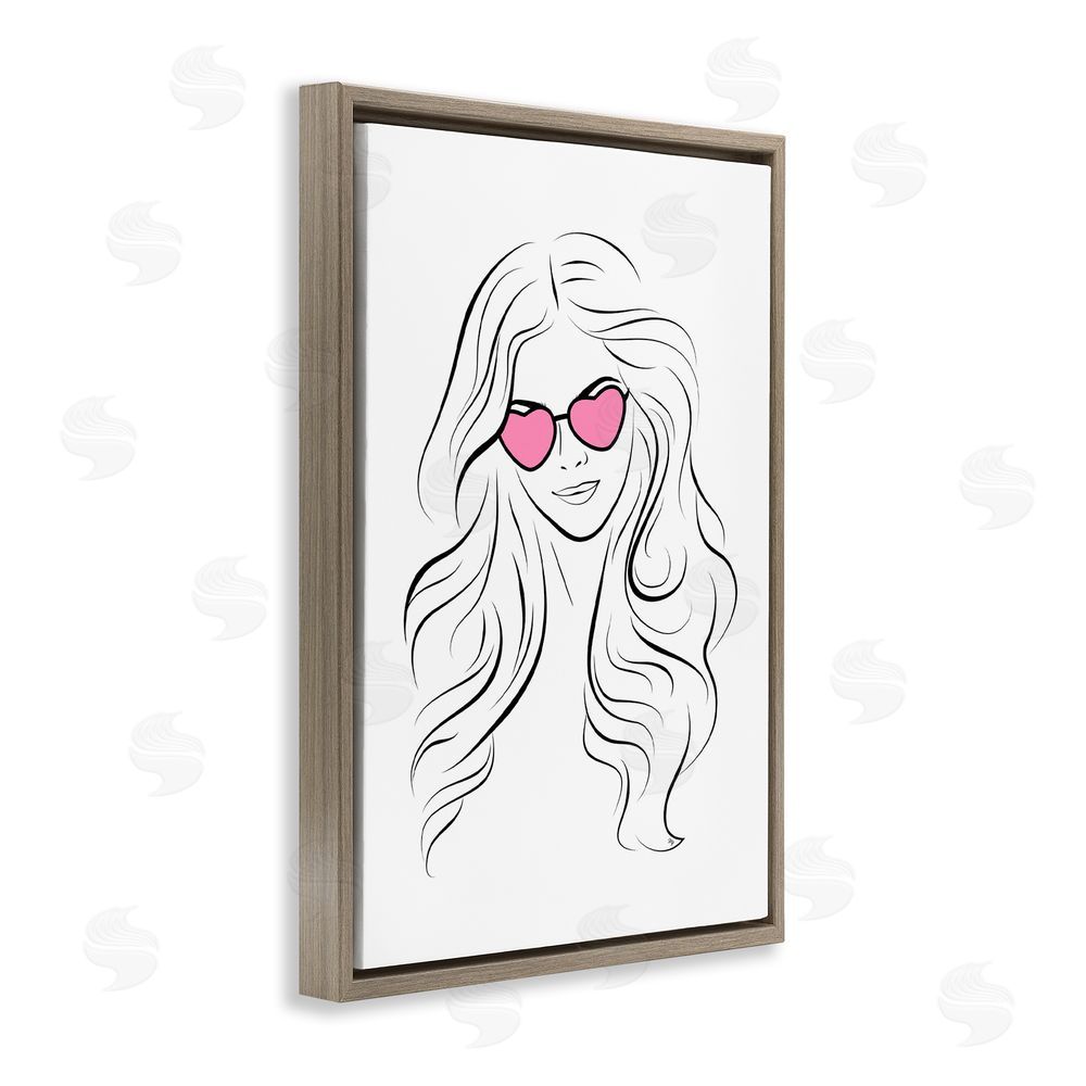 Martina Pavlova Leila Pink Heart Sunglasses Brown Floating Frame Canvas Wall Art Print