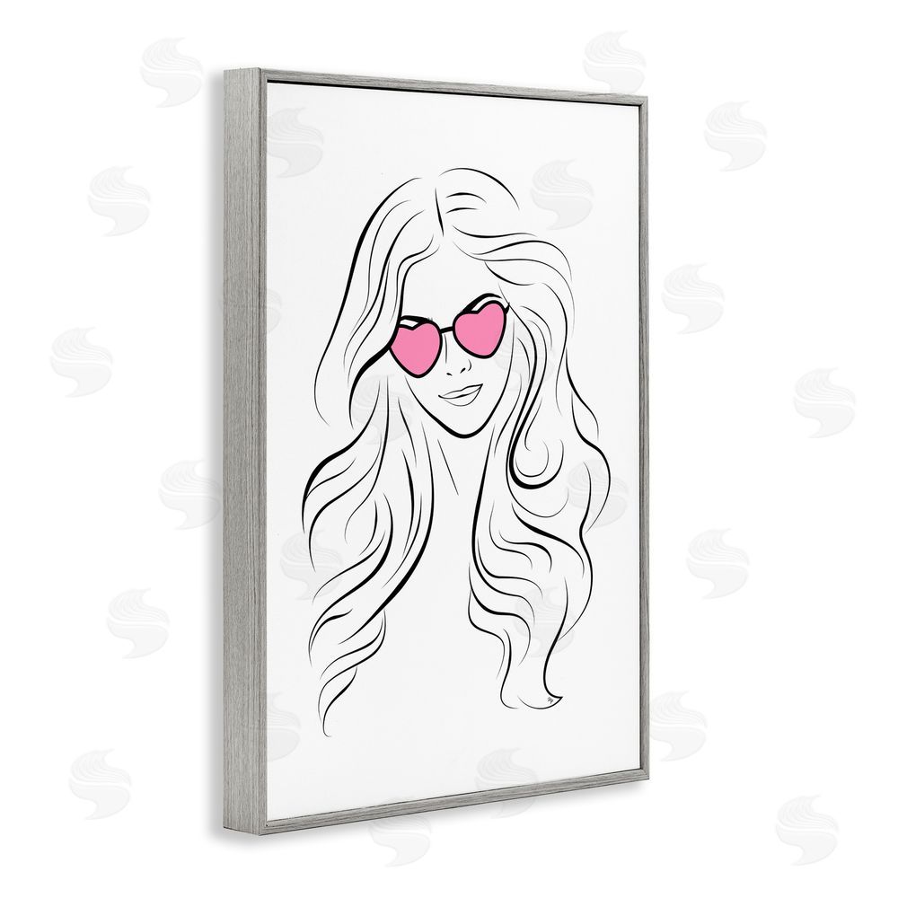 Martina Pavlova Leila Pink Heart Sunglasses Gray Framed Giclee Wall Art Print