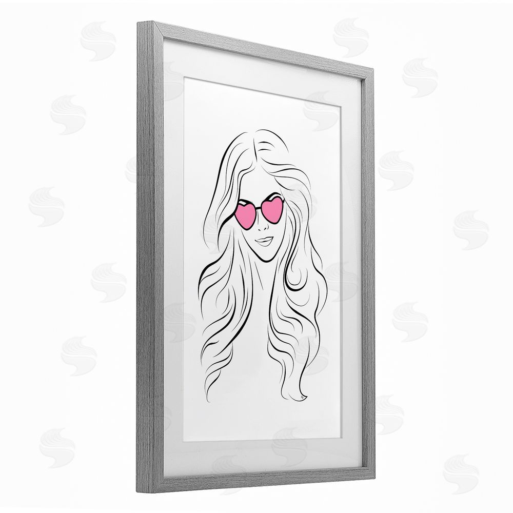 Martina Pavlova Leila Pink Heart Sunglasses Gray Framed Print Under Glass Wall Art