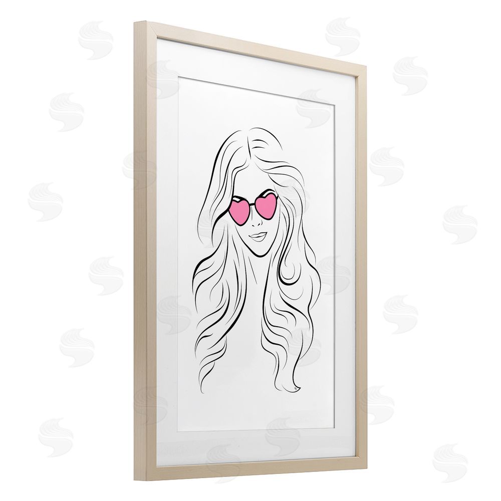 Martina Pavlova Leila Pink Heart Sunglasses Birch Framed Print Under Glass Wall Art