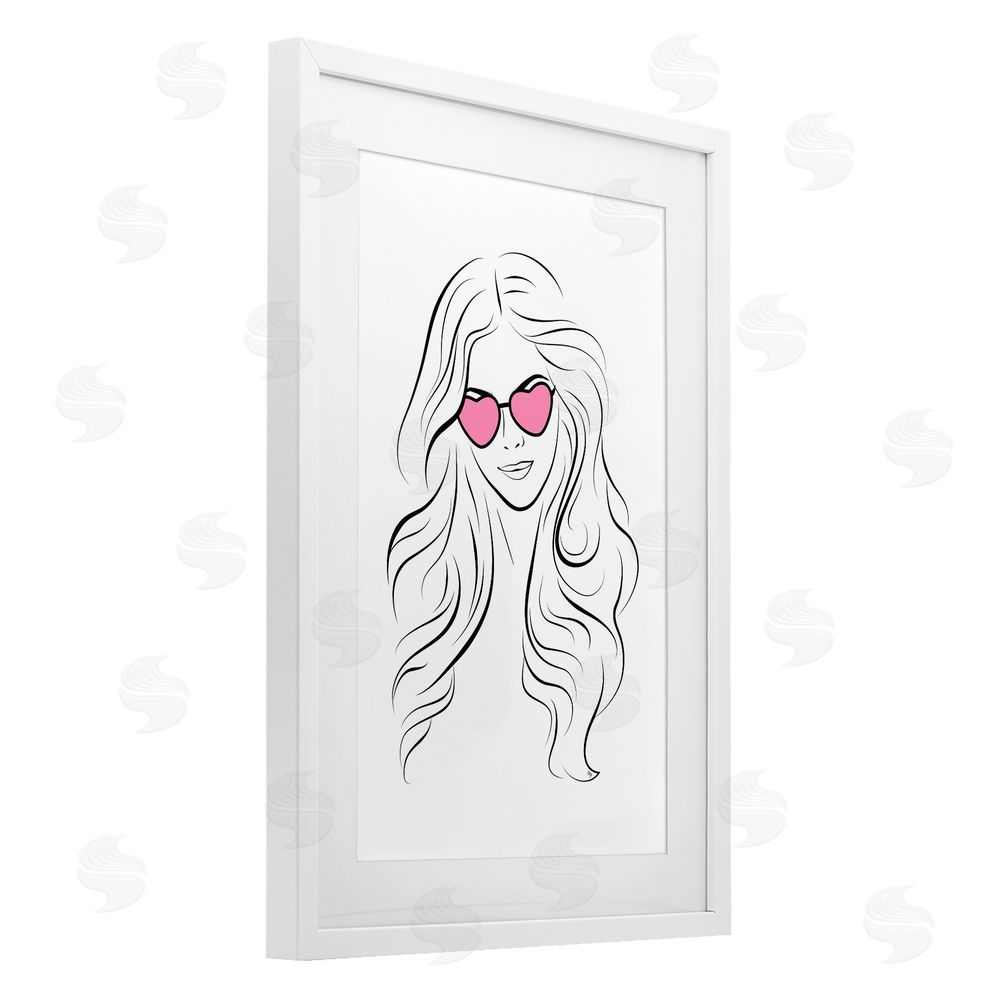 Martina Pavlova Leila Pink Heart Sunglasses White Framed Print Under Glass Wall Art