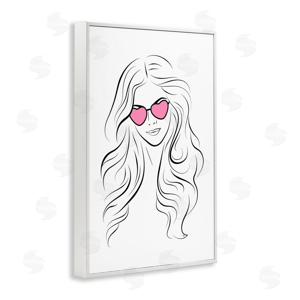 Martina Pavlova Leila Pink Heart Sunglasses White Framed Giclee Wall Art Print