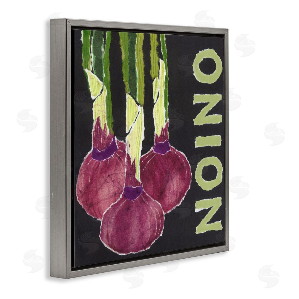 Nancy Overton Collaged Garden Onion Gray Floating Frame Canvas Wall Art Print
