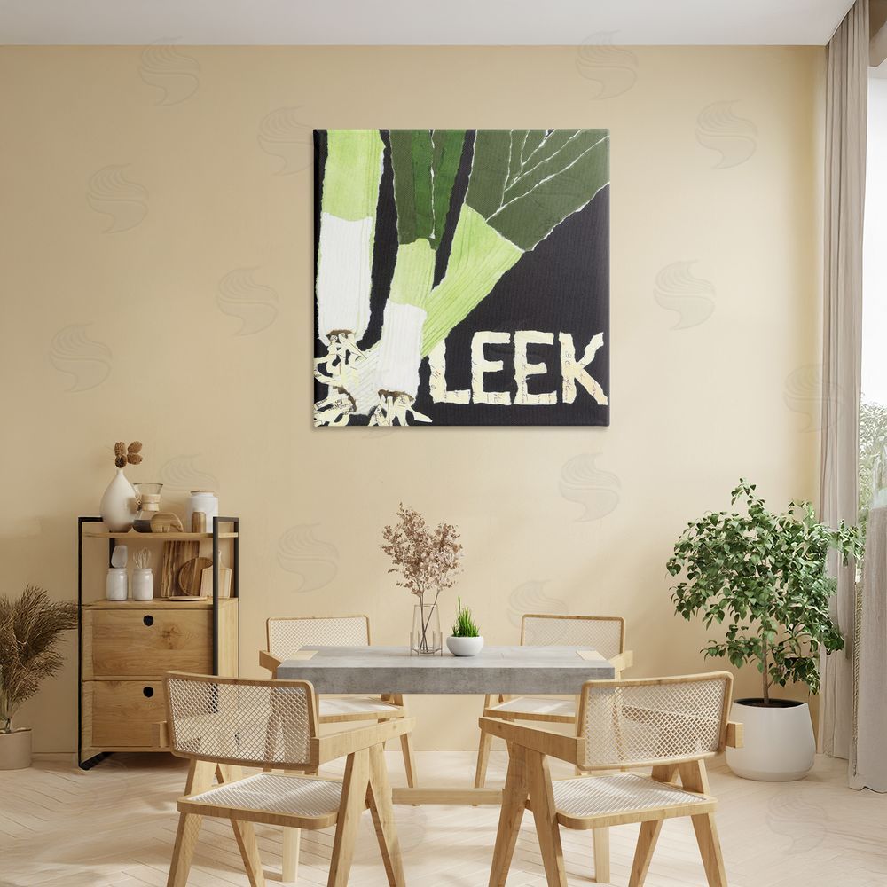 Nancy Overton Collaged Leek Vegetable Stretched Canvas Wall Art in Room