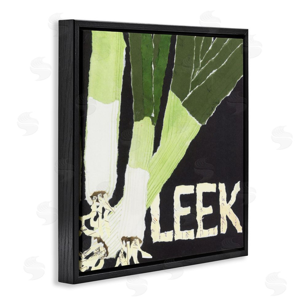 Nancy Overton Collaged Leek Vegetable Black Floating Frame Canvas Wall Art Print