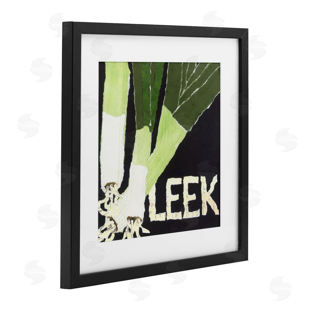 Nancy Overton Collaged Leek Vegetable Black Framed Print Under Glass Wall Art