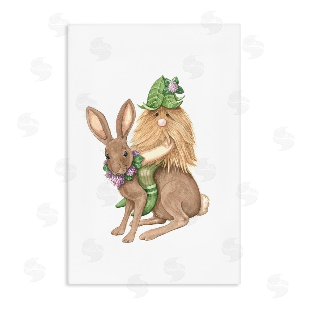 Nancy Overton Garden Elf Riding Rabbit Stretched Canvas Wall Art Print