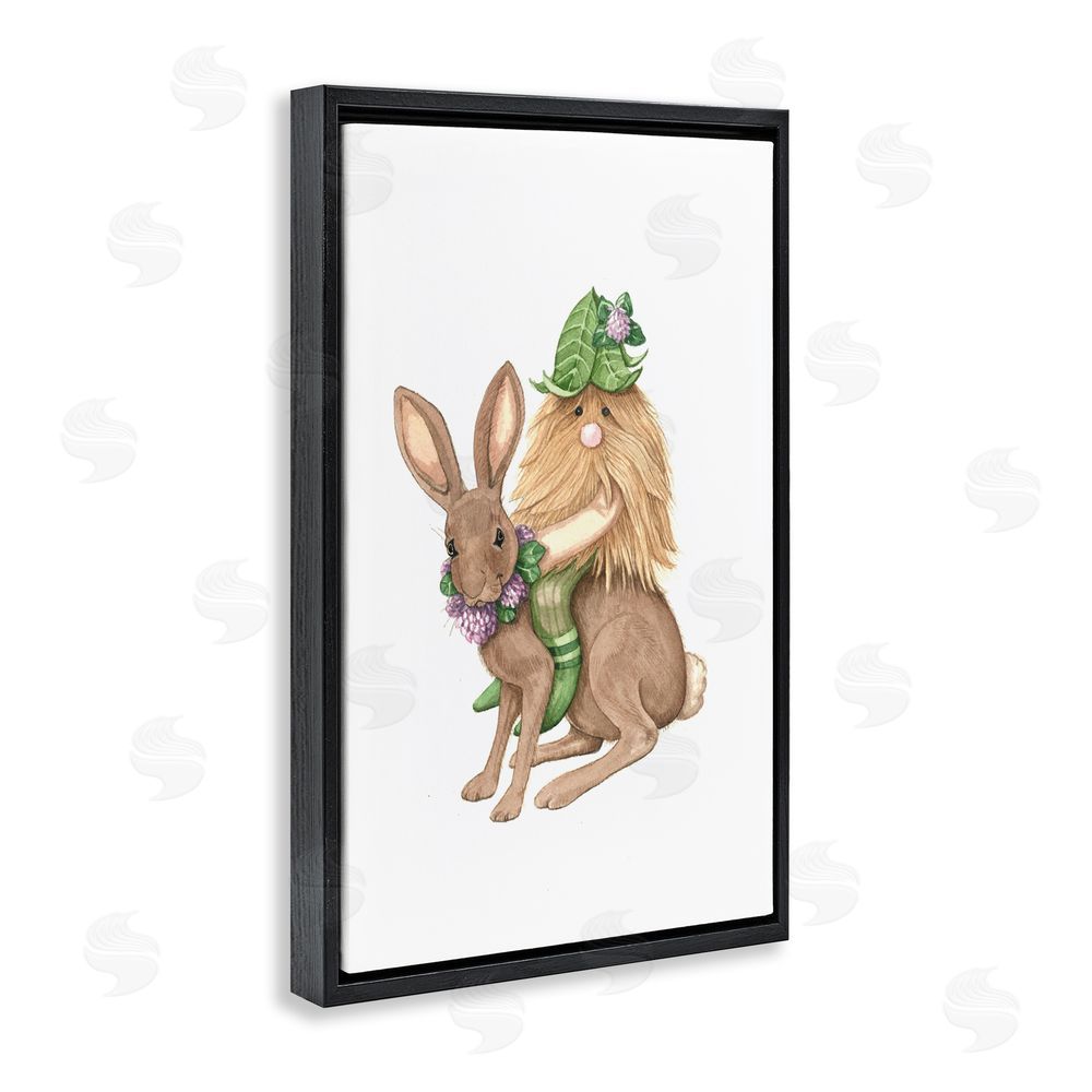 Nancy Overton Garden Elf Riding Rabbit Black Floating Frame Canvas Wall Art Print